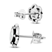 Large Mother of Pearl Flower Stud Silver Earrings, e334